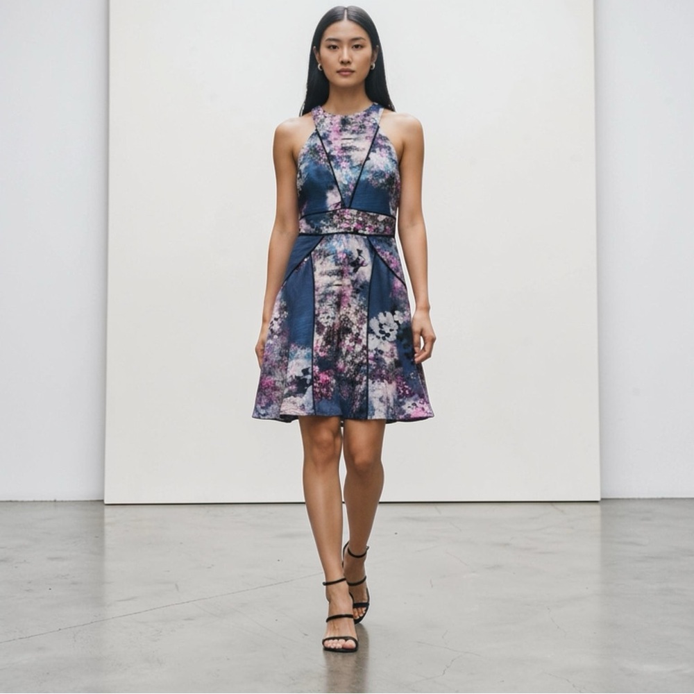 The Odell’s Floral Sleeveless 100 % Silk Dress Blue and Purple Medium